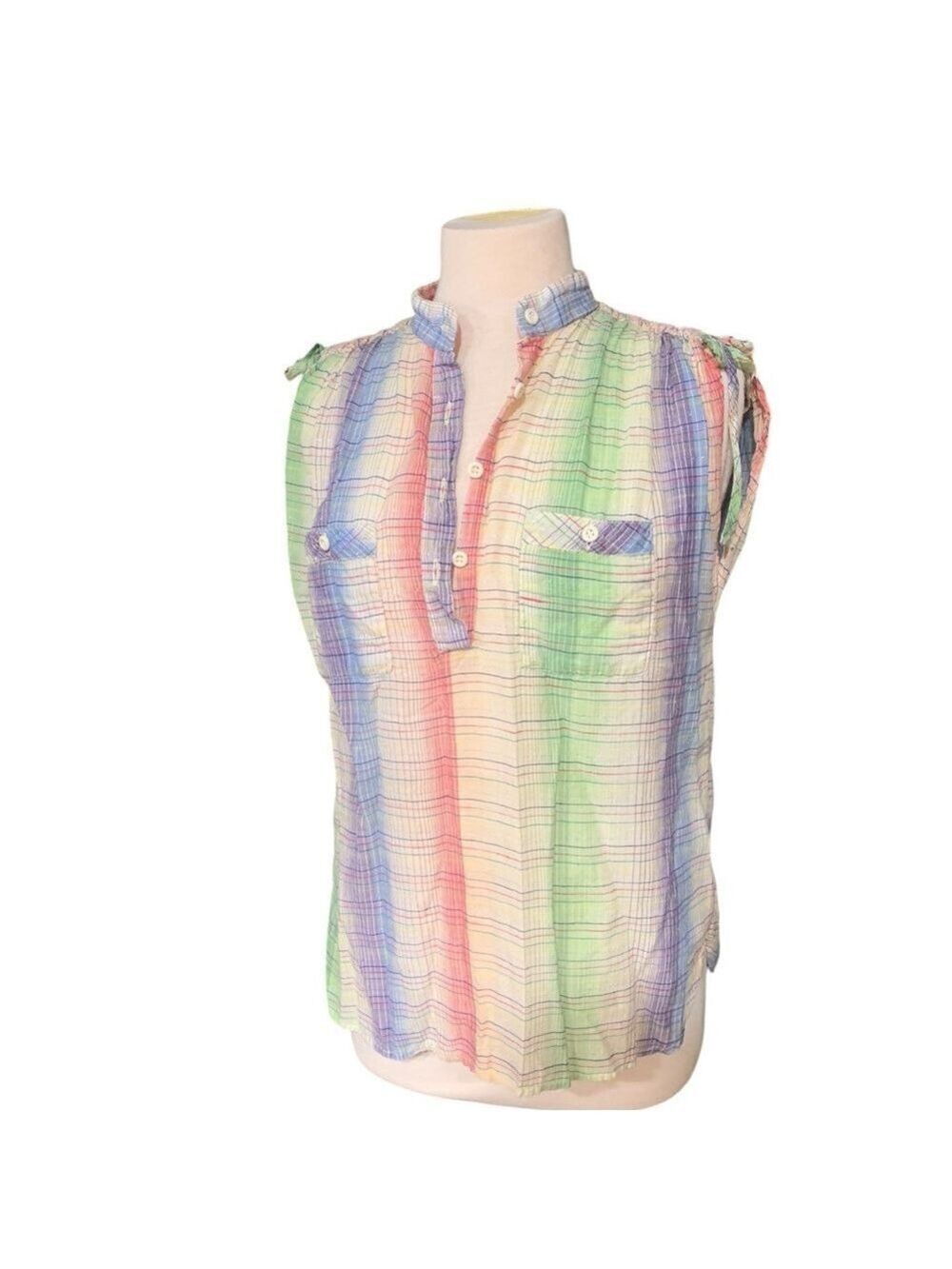 ❤️Vintage Espirt’s Chemise multi-colored mandarin collar sleeveless shirt size S